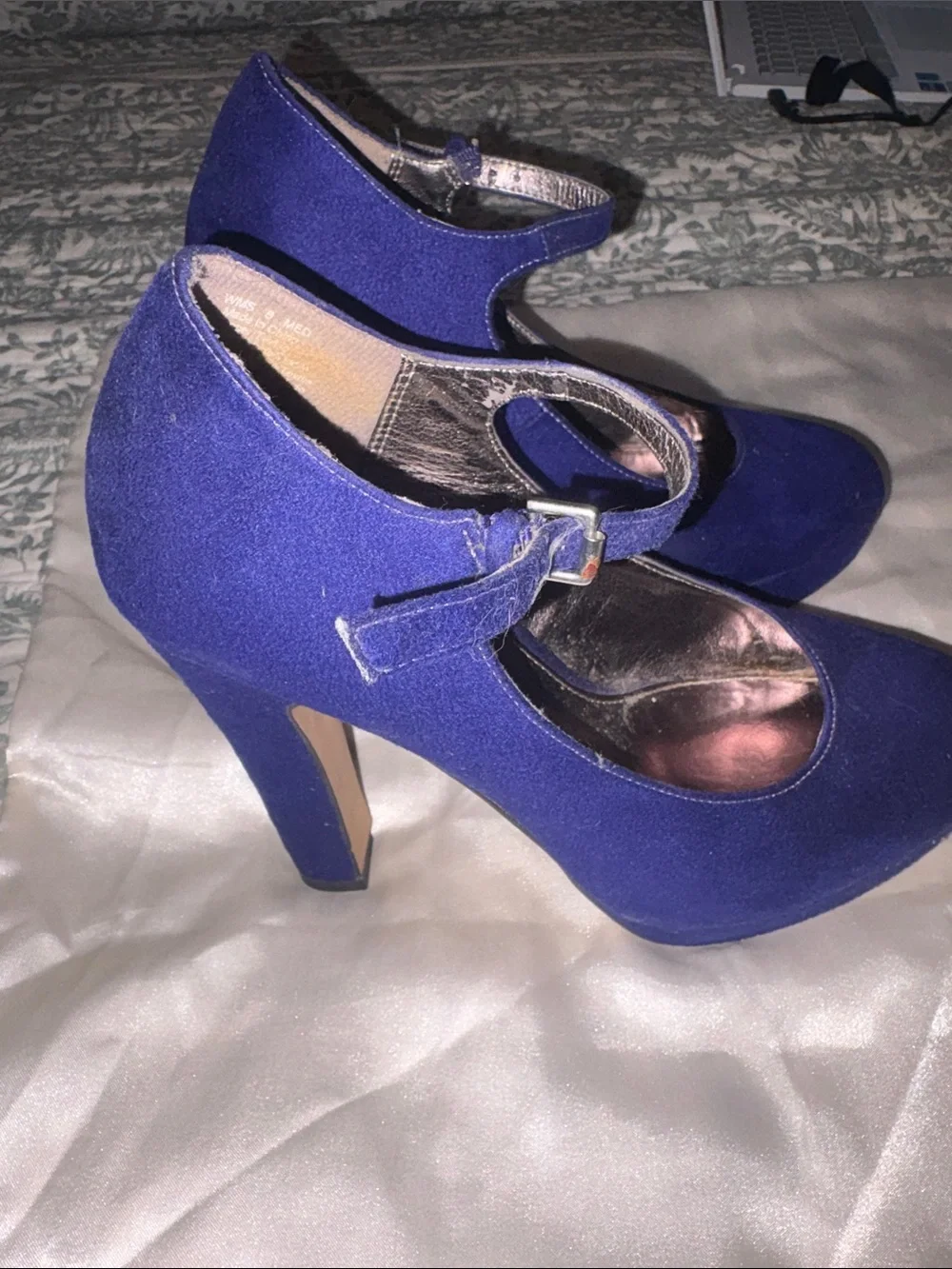 Elle Royal Blue Suede Platform Mary Jane Heels
